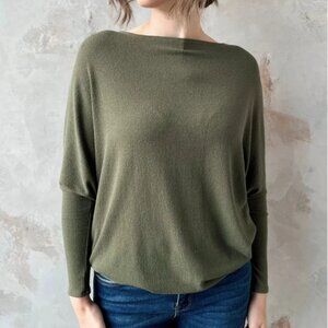 Jolie All Day Slouch Top Dark Olive Green Dolman Batwing Oversized Sweater Shrug